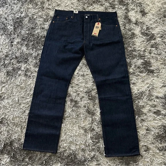 Levi's 501 Original Shrink to Fit Jeans Blue Button Fly Straight Mens 42x34-NWT - Picture 2 of 7